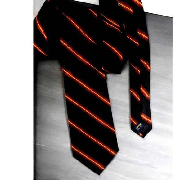 Ashlord & Brooks 100% Silk Tie Black Red Gold Stripe Harry Potter Preppy Event - Picture 1 of 4